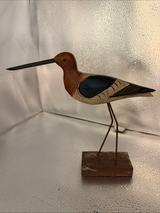 None Other - Handcrafted Wooden Shorebird Figurine - Brown and Black